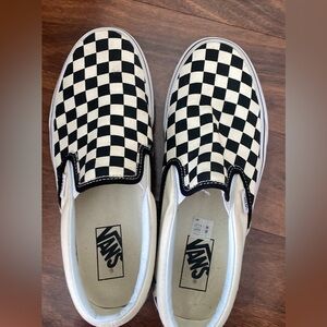 Vans Off The Wall Black & White Checkered SLIP-ON Mens 7.5 Ladies 9 Shoes EUC
